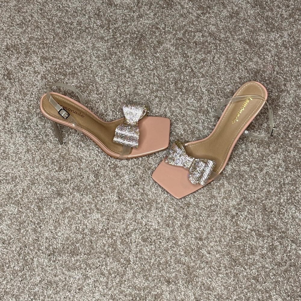 Elegant Pink Heels with Glittering Bow